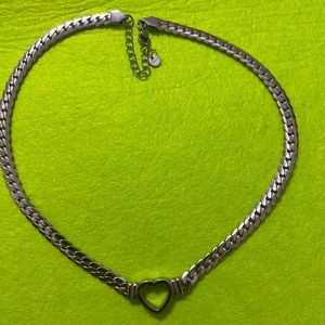 EUC Open Heart Cuban link Stainless steel 16" necklace & bracelet set.
